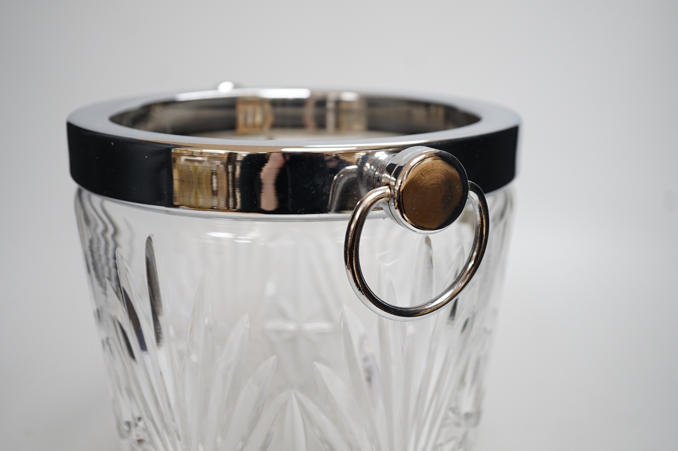 A French cut glass ice bucket, labelled L. Schneider. 26cm tall